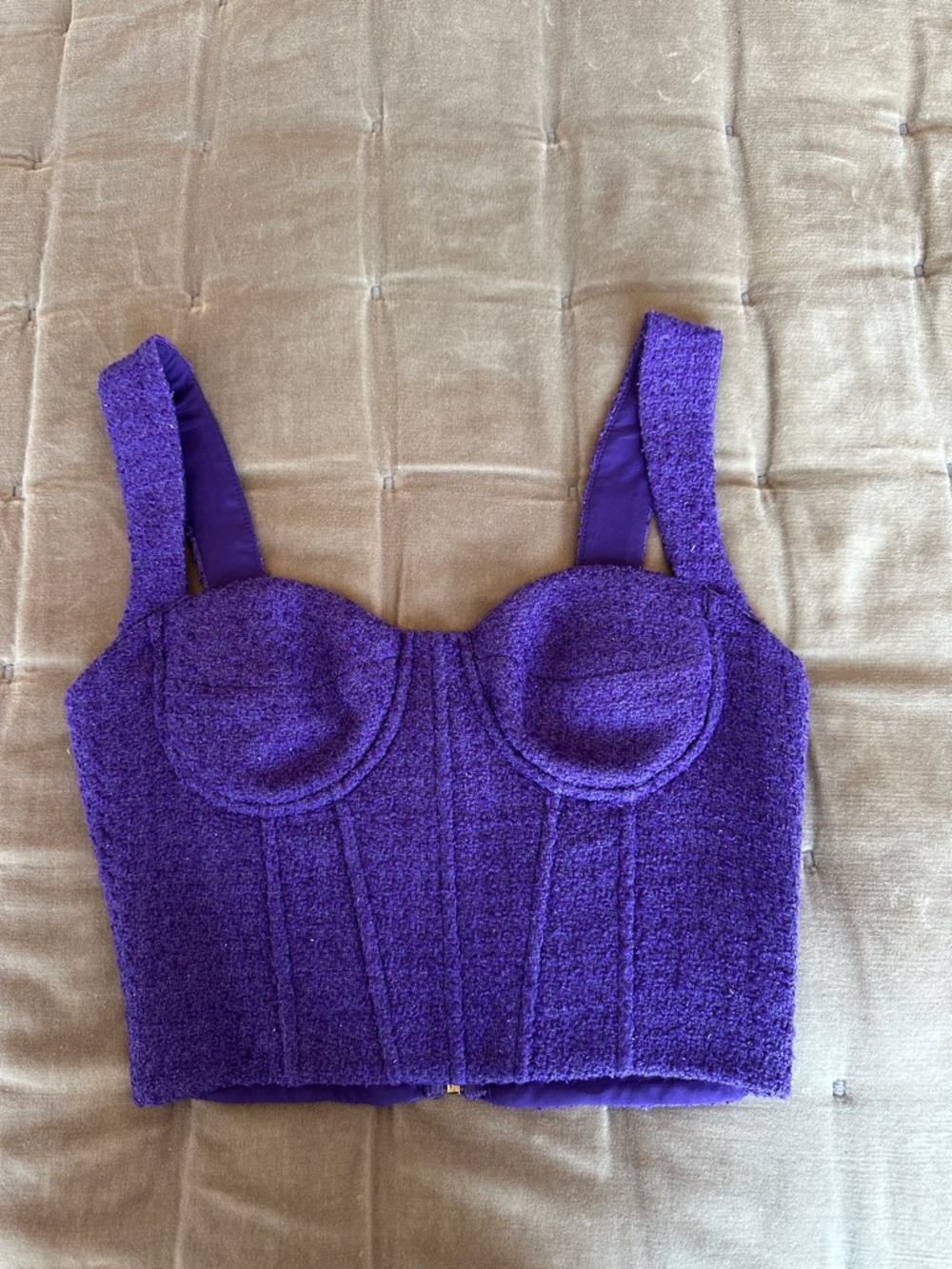 Aqua Vibrant Purple Bouclé Corset-Style Bandeau Top